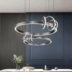 Pendul LED Diametru 60+40cm 128W cu Telecomanda Trinity 3 Tipuri de Lumini Gri