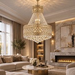 Candelabru Clasic Auriu cu Cristale 56cm