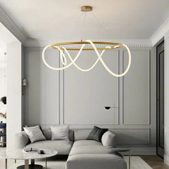 Pendul LED Diametru 60cm 70W cu Telecomanda Urban 3 Tipuri de Lumini Auriu