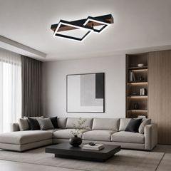 Lustra LED 72W Patrate si Lemn cu Telecomanda Negru