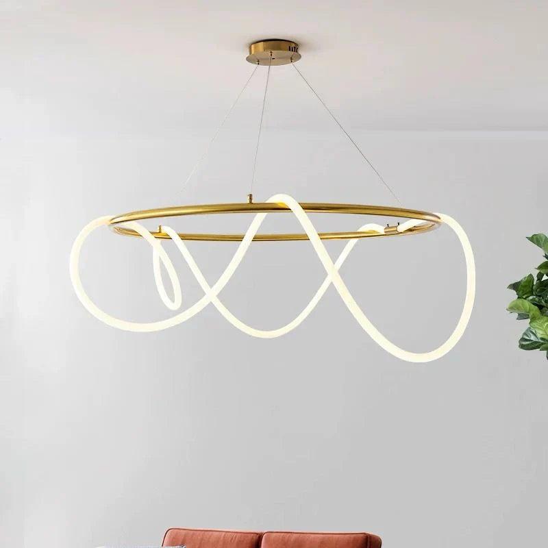 Pendul LED Diametru 60cm 70W cu Telecomanda Urban 3 Tipuri de Lumini Auriu
