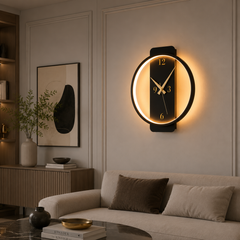 Aplica LED cu Ceas Viena 30cm Negru+Auriu
