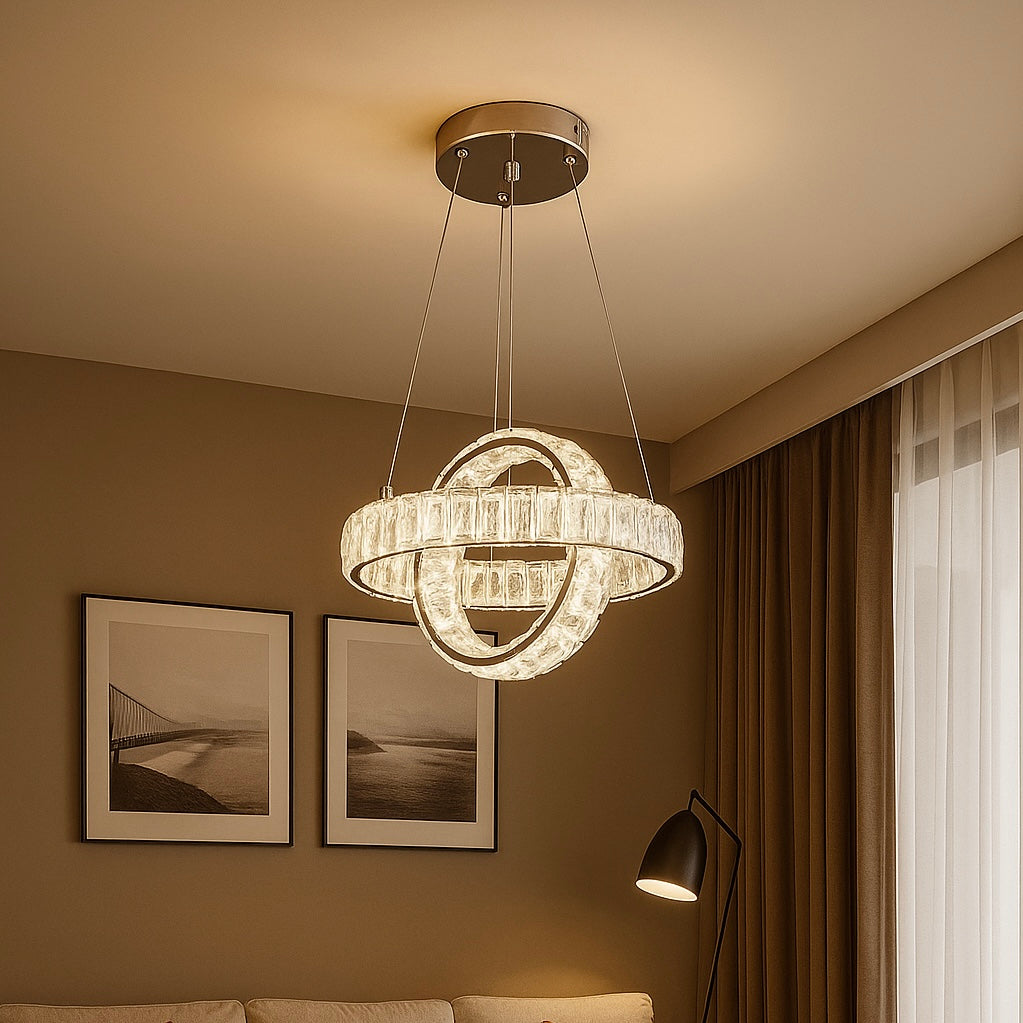 Pendul LED Aura 95W Cristal cu Telecomanda 3 Tipuri de Lumini Auriu