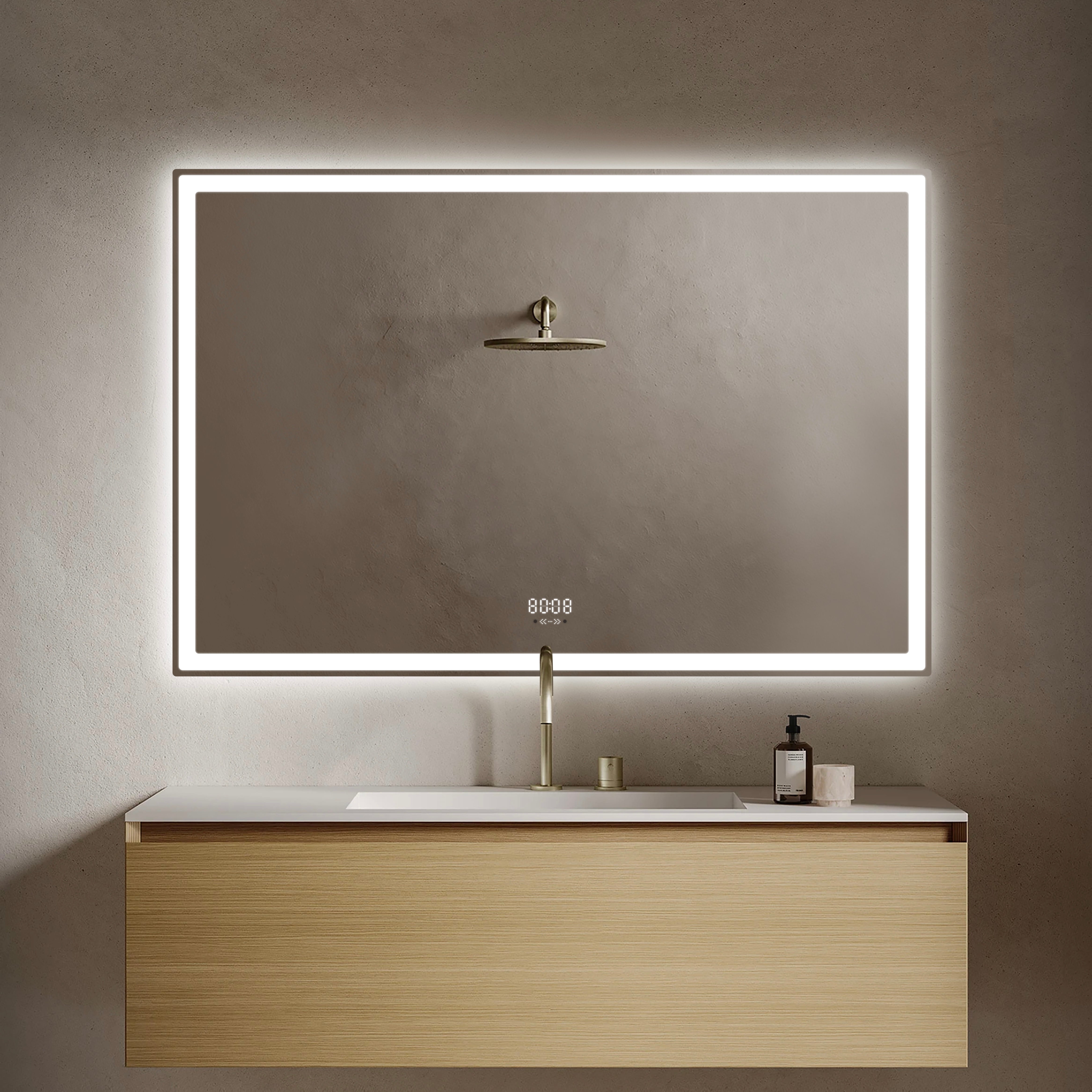 Oglinda LED Smart 120x80cm Senzor Miscare Dezaburire 3 Culori Luminoase Afisaj Ceas & Temperatura – Sticla Premium 5 mm
