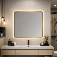 Oglinda LED Premium 80x80cm Rama Aurie Touch 3 Culori Luminoase