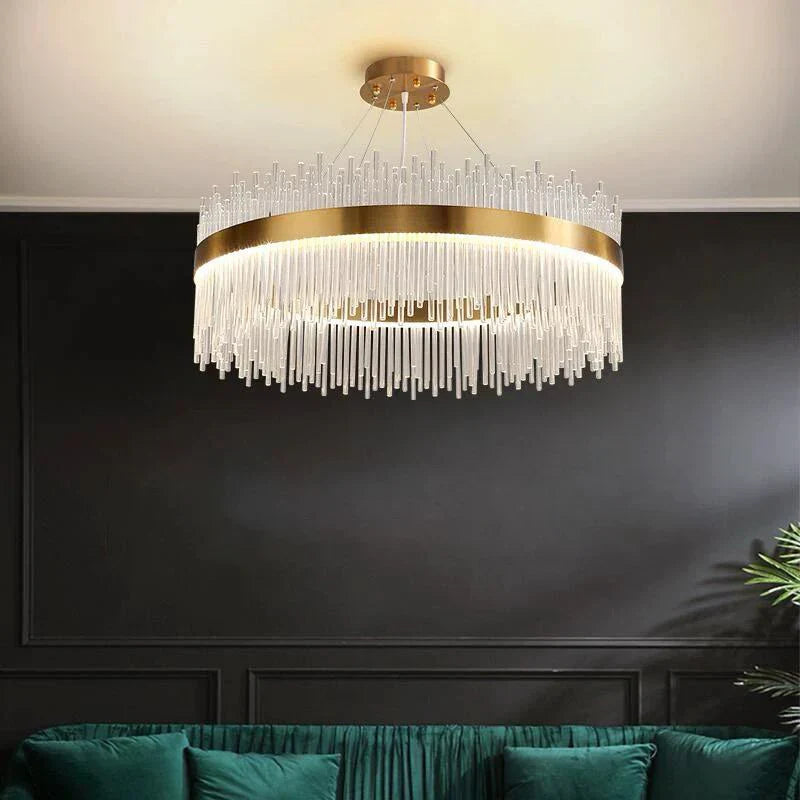 Pendul LED Diametru 40cm 64W Cristal cu Telecomanda Spiral 3 Tipuri de Lumini Auriu