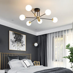 Lustra Globuri Albe 6xE27 65cm Negru + Auriu
