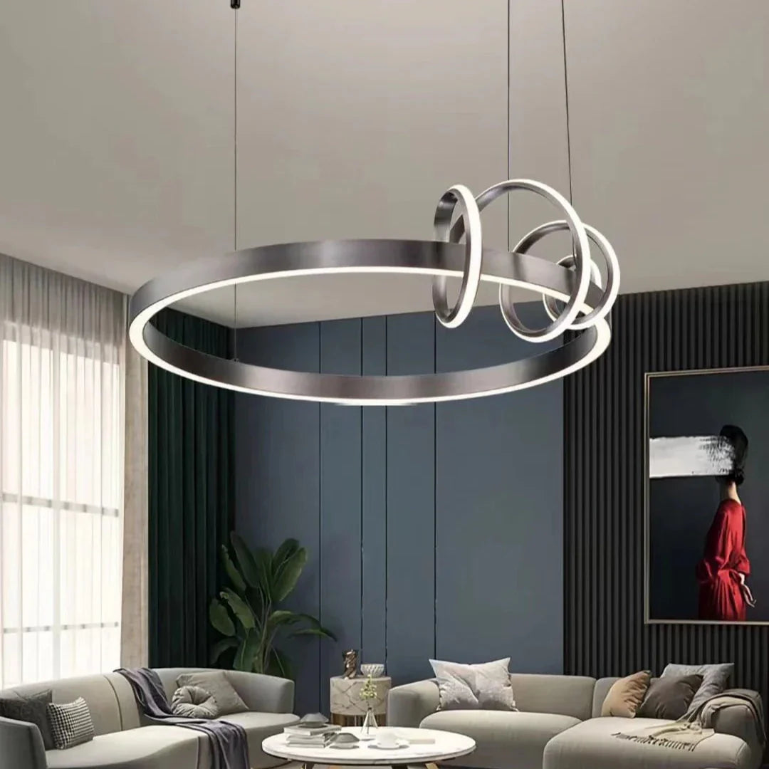 Pendul LED Diametru 60cm 70W cu Telecomanda Trinity 3 Tipuri de Lumini Gri