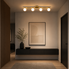Lustra cu globuri albe 4XG9 68cm Auriu
