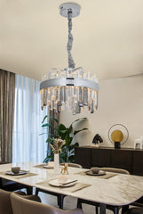 Pendul LED Diametru 40cm 92W Cristal cu Telecomanda Crystal 3 Tipuri de Lumini Argintiu