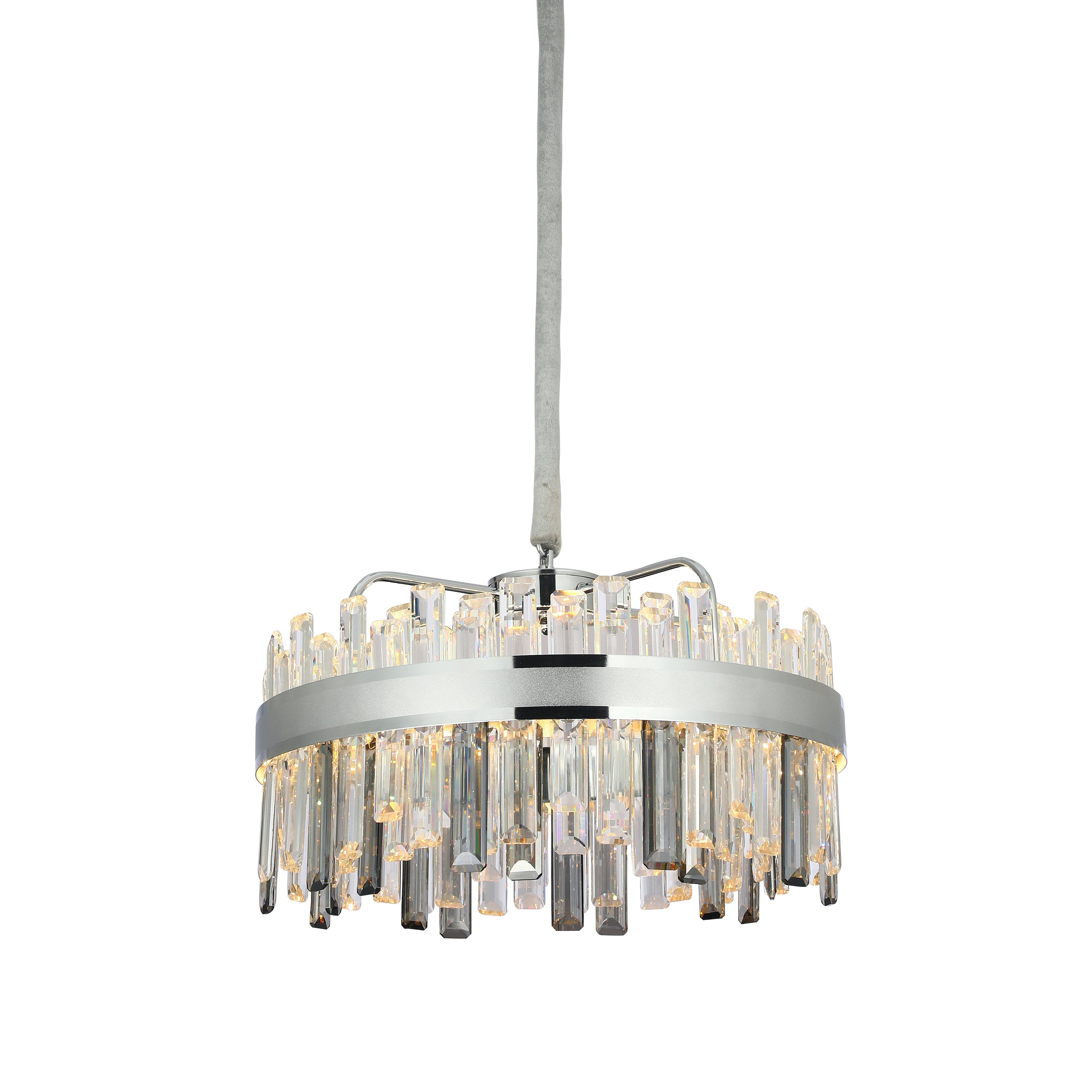Pendul LED Diametru 50cm 112W Cristal cu Telecomanda Crystal 3 Tipuri de Lumini Argintiu
