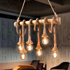 Pendul Rustic Bambus 6xE27 Reglabil 60cm