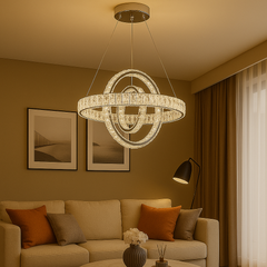 Pendul LED Aura 195W Cristal cu Telecomanda 3 Tipuri de Lumini Auriu