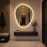Oglinda LED Premium 70x90cm Touch, 3 Culori Luminoase, Rama Neagra