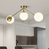 Lustra Globuri Albe 3xE27 65cm Auriu