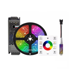 KIT Banda LED RGB 24V 14.4W/m, 10m/rola, Transformator 200W, Controller