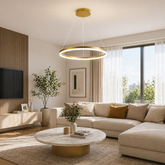 Pendul LED Diametru 50cm 70W cu Telecomanda Raven 3 Tipuri de Lumini Auriu