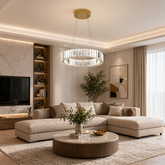 Pendul LED Diametru 40cm 64W Cristal cu Telecomanda Crystal 3 Tipuri de Lumini Auriu