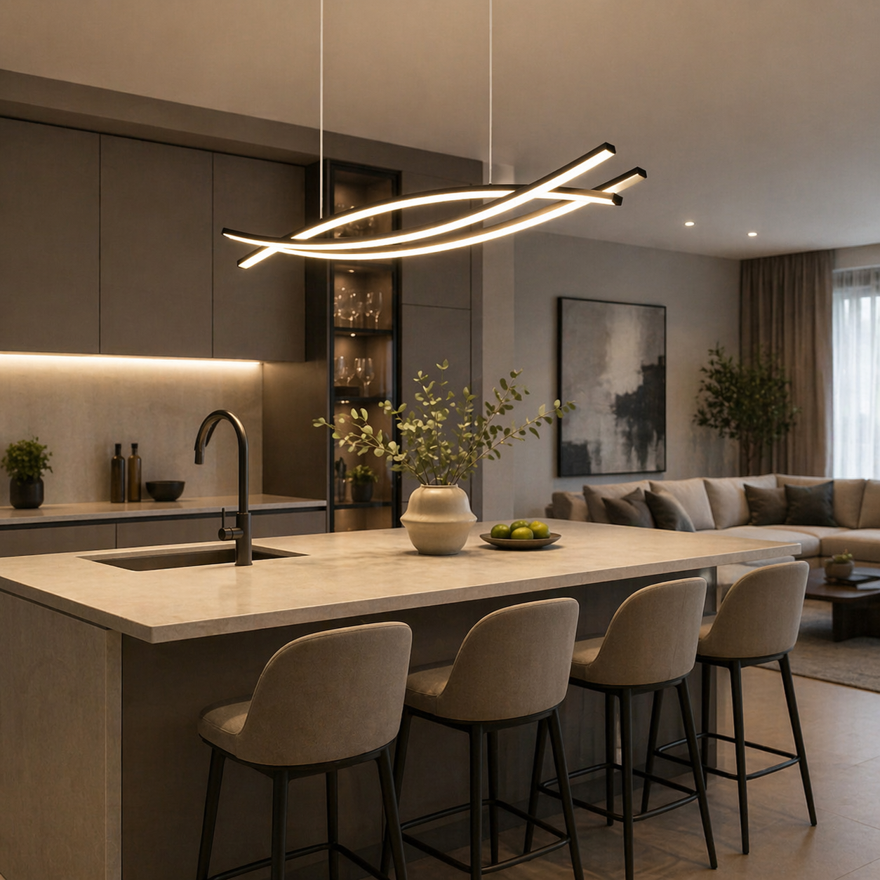 Pendul LED 80W 120cm cu Telecomanda Urban 3 Tipuri de Lumini Negru
