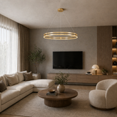 Pendul LED Diametru 40cm 92W cu Telecomanda Urban 3 Tipuri de Lumini Auriu