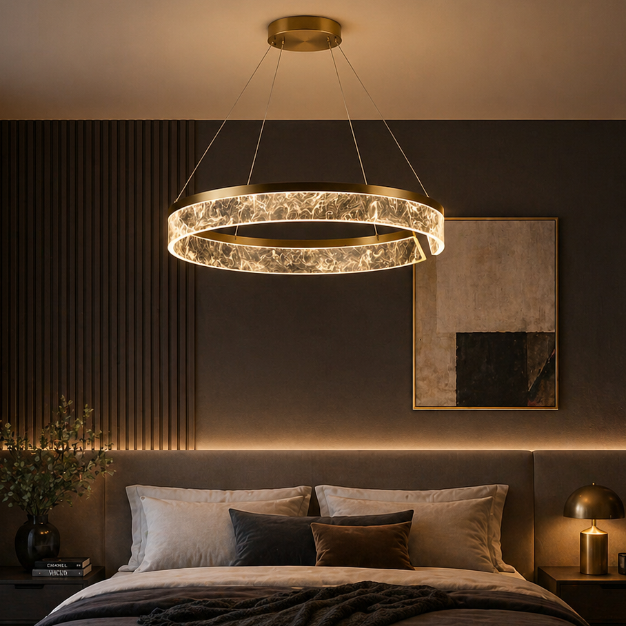 Pendul LED Kris 50cm 60W cu Telecomanda 3 Tipuri de Lumini Auriu
