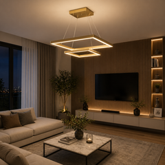 Pendul LED Diametru 50 + 30cm 112W cu Telecomanda Urban 3 Tipuri de Lumini Auriu