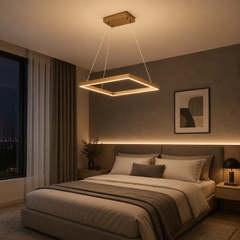 Pendul LED Diametru 45cm 62W cu Telecomanda Urban 3 Tipuri de Lumini Auriu