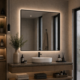 Oglinda LED Premium 80x80cm Rama Neagra Touch 3 Culori Luminoase