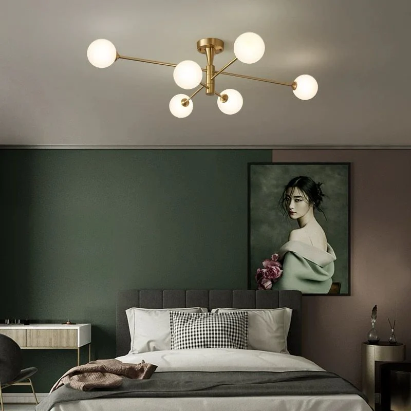 Lustra Globuri Albe 6xG9 85cm Auriu
