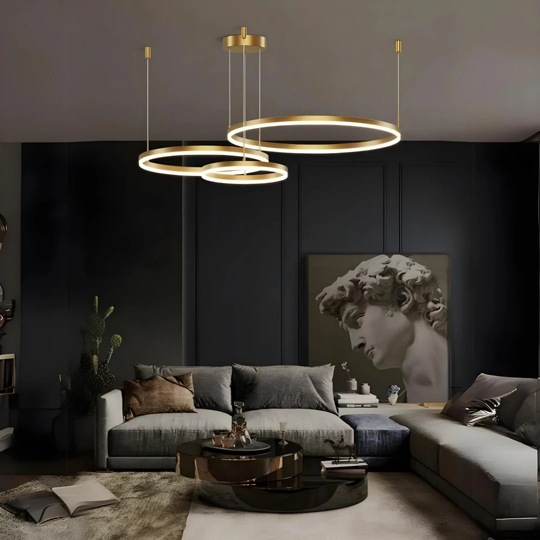 Pendul LED Diametru 60 + 40 + 30cm 160W cu Telecomanda Raven 3 Tipuri de Lumini Auriu