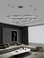 Pendul LED Diametru 60 + 50 + 40 + 30cm 240W cu Telecomanda Raven 3 Tipuri de Lumini Negru