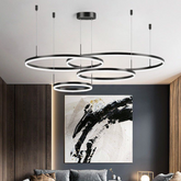 Pendul LED Diametru 60 + 50 + 40 + 30cm 240W cu Telecomanda Raven 3 Tipuri de Lumini Negru