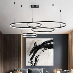 Pendul LED Diametru 60 + 50 + 40 + 30cm 240W cu Telecomanda Raven 3 Tipuri de Lumini Negru
