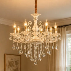 Candelabru Clasic Alb+Argintiu cu Cristale 8 Brate
