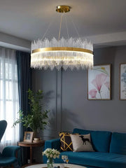 Pendul LED Diametru 60cm 100W Cristal cu Telecomanda Spiral 3 Tipuri de Lumini Auriu