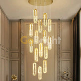 Candelabru LED 15 Pendule Reglabile 351W Cristal cu Telecomanda Diane 3 Tipuri de Lumini Auriu