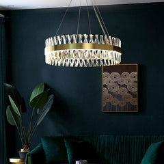 Pendul LED Diametru 60cm 100W Cristal cu Telecomanda Nemesis 3 Tipuri de Lumini Auriu