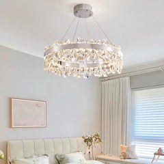 Pendul LED Diametru 40cm 90W Cristal cu Telecomanda Spiral 3 Tipuri de Lumini Argintiu