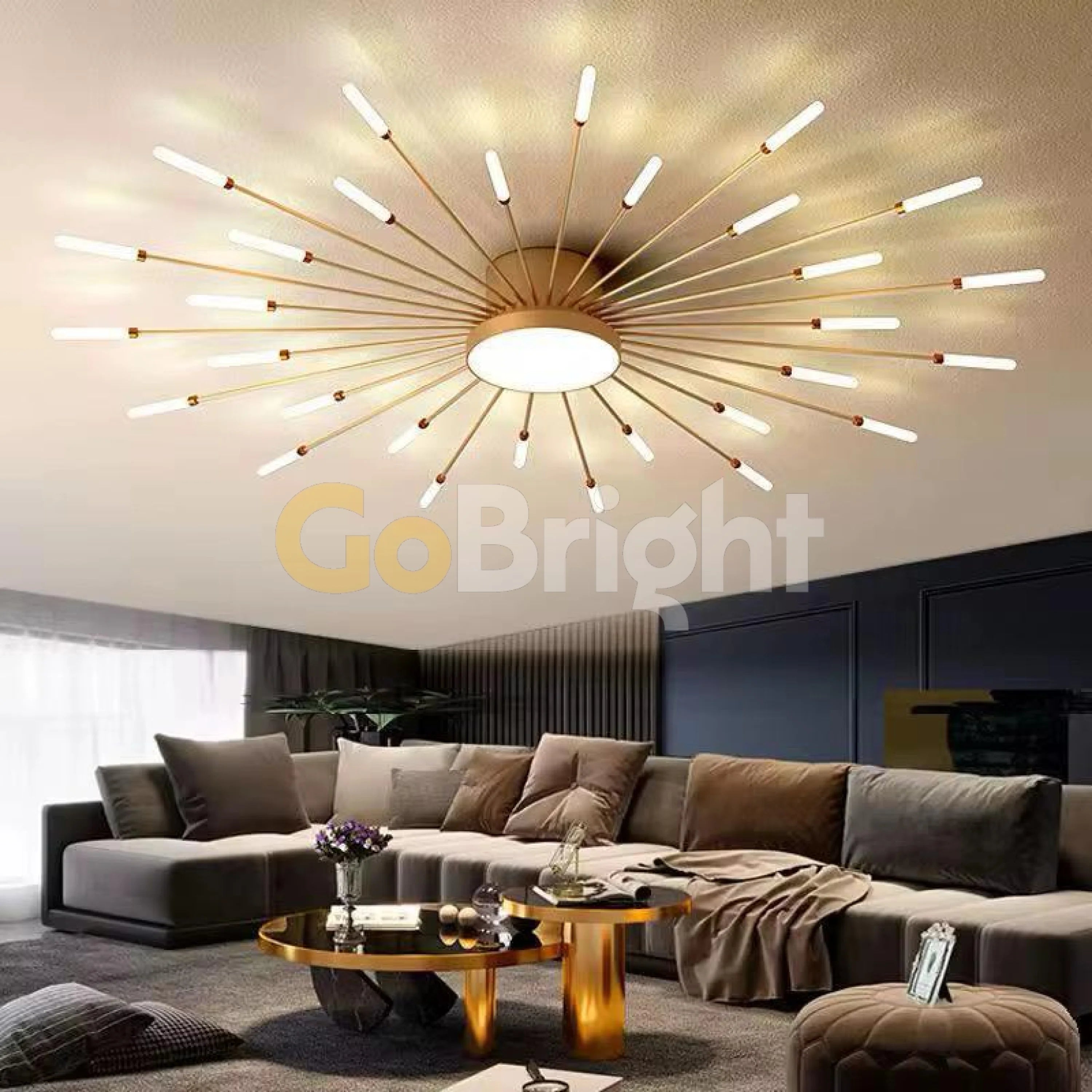 Lustra 30 LEDuri 60W Diametru 130cm Spiral 3 Tipuri de Lumini Auriu