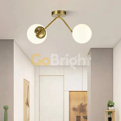 Lustra Globuri Albe 2xE27 45cm Auriu