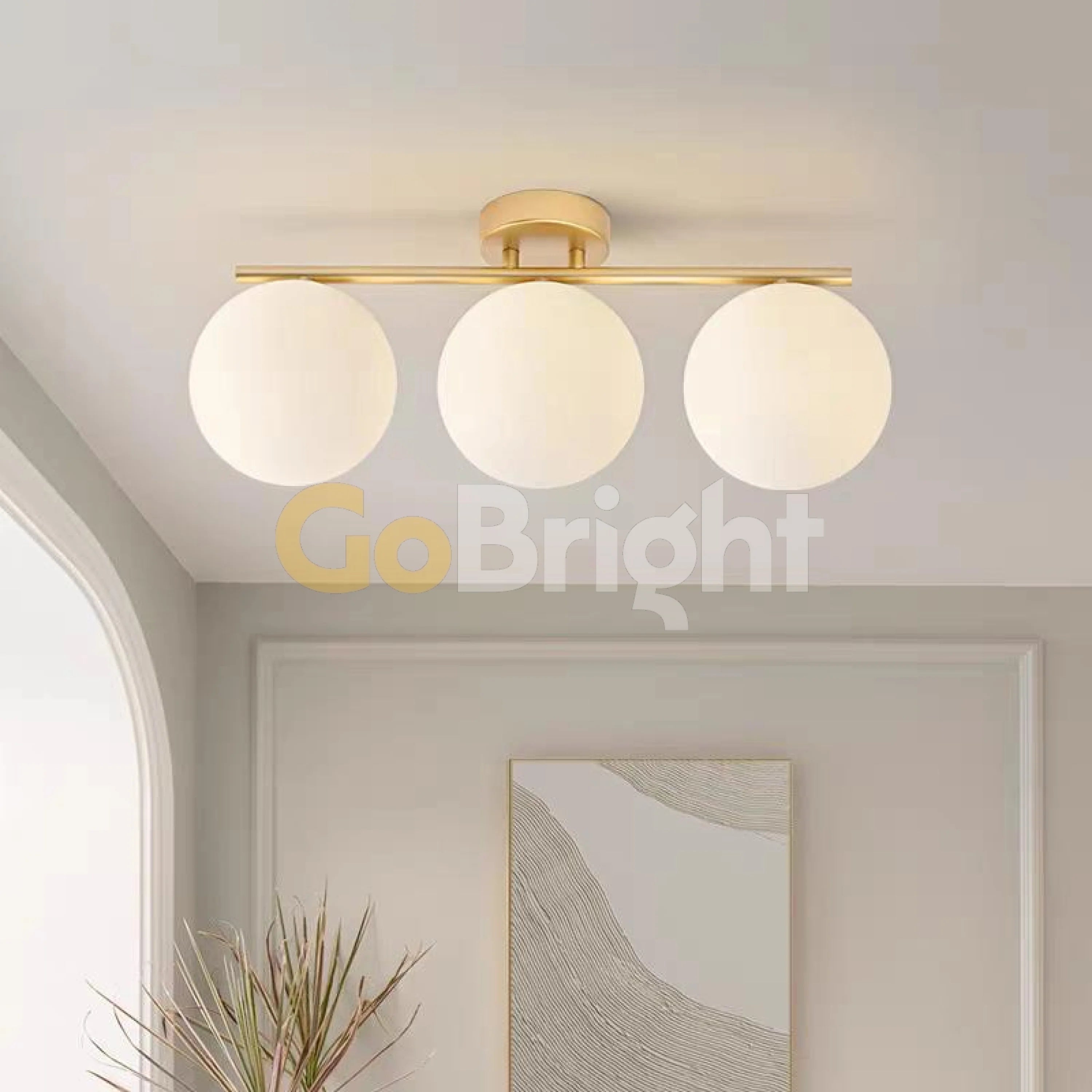 Lustra Globuri Albe 3xE27 50cm Auriu