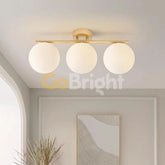 Lustra Globuri Albe 3xE27 50cm Auriu