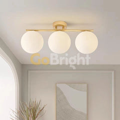 Lustra Globuri Albe 3xE27 50cm Auriu