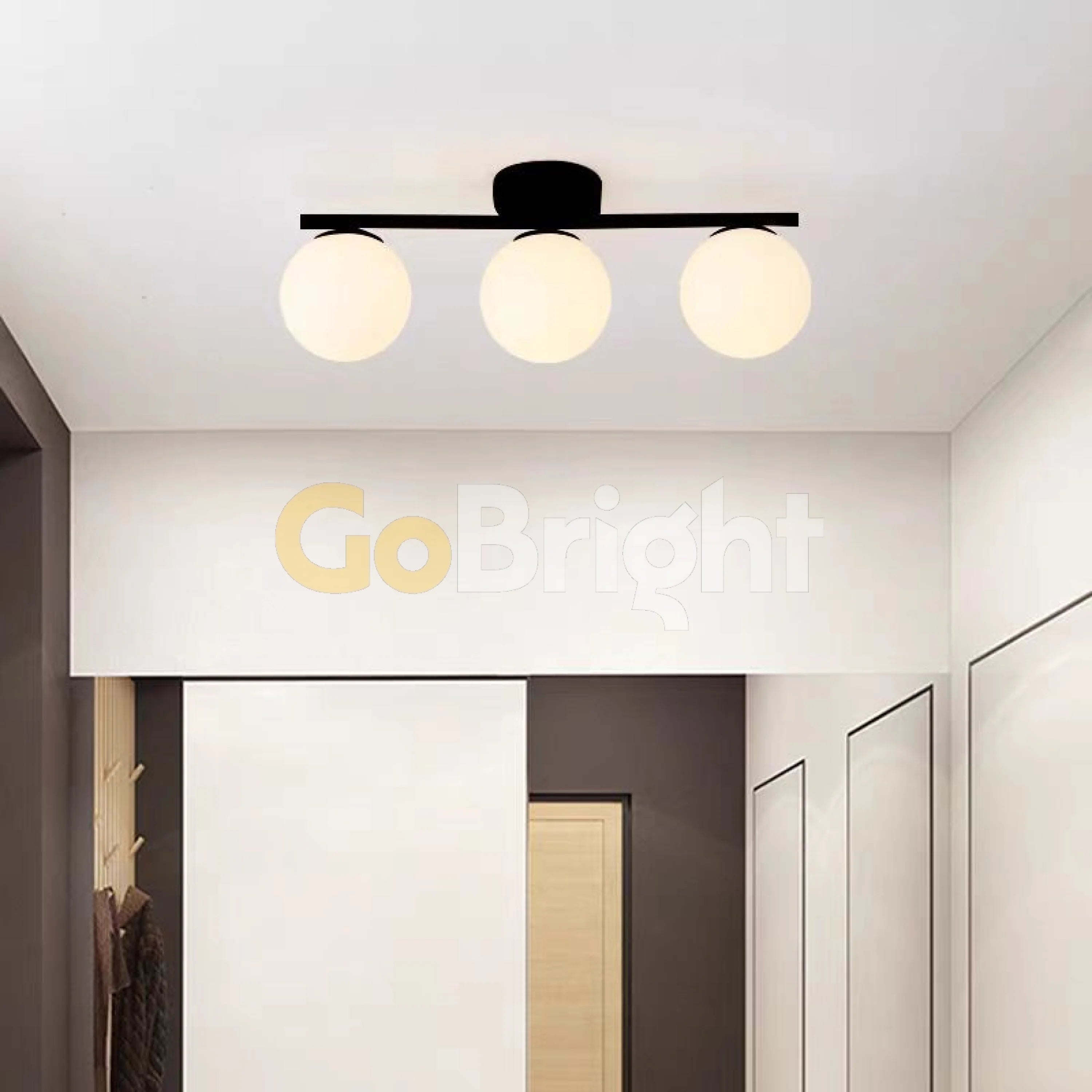 Lustra Globuri Albe 3xE27 50cm Negru