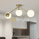 Lustra Globuri Albe 3xE27 65cm Auriu