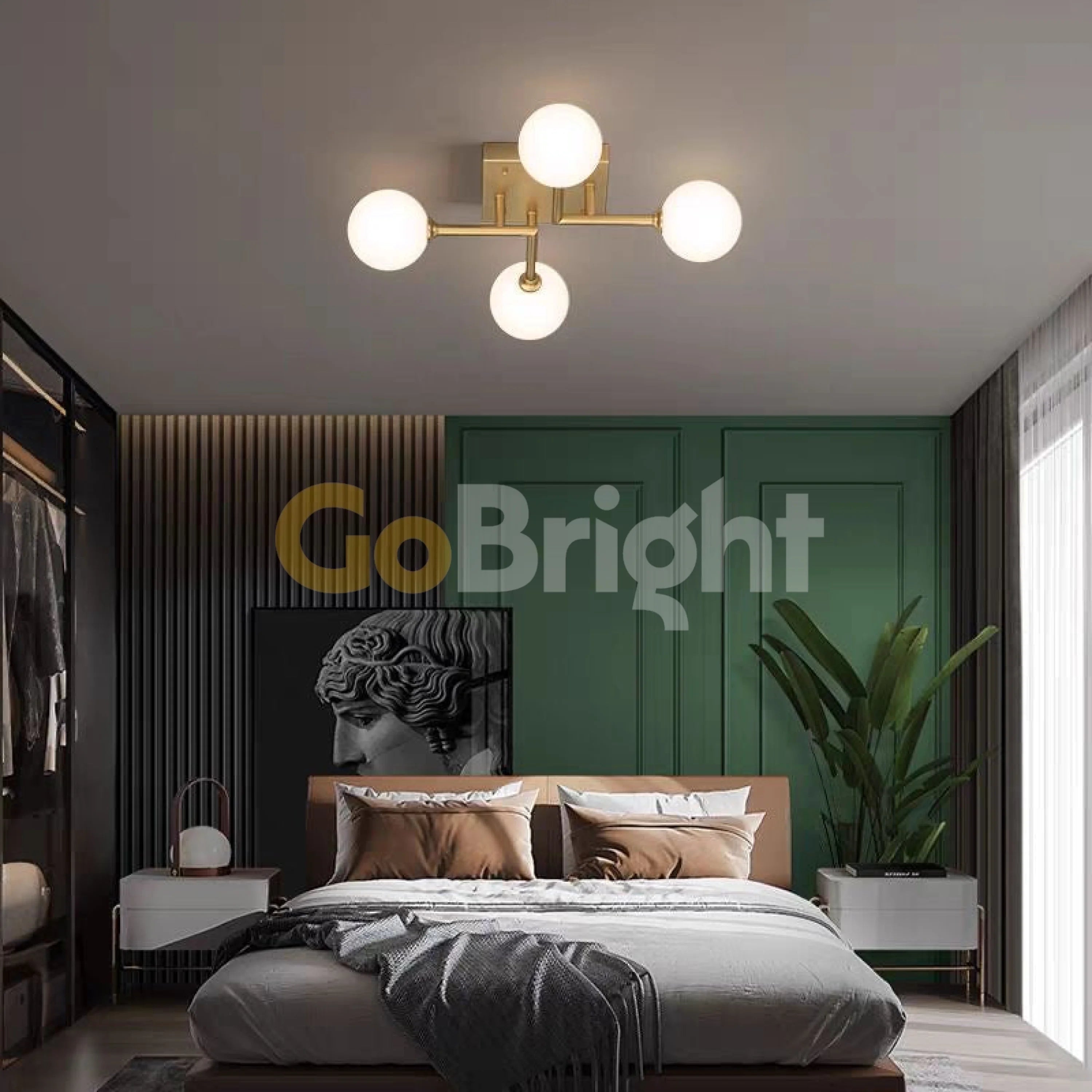 Lustra Globuri Albe 4xE27 54cm Auriu