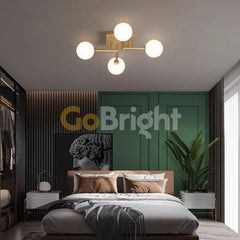 Lustra Globuri Albe 4xE27 54cm Auriu