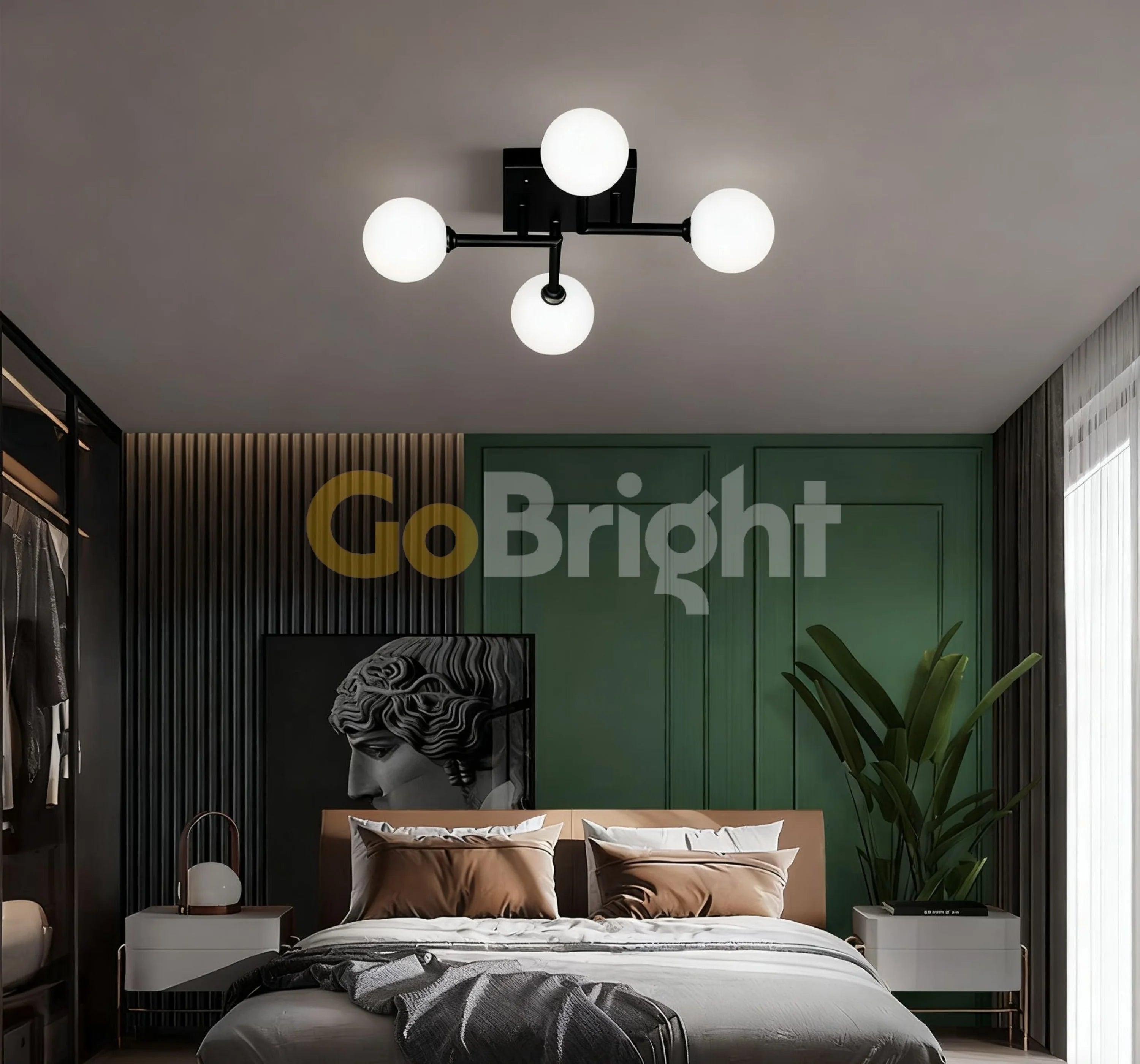 Lustra Globuri Albe 4xE27 54cm Negru