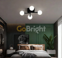 Lustra Globuri Albe 4xE27 54cm Negru