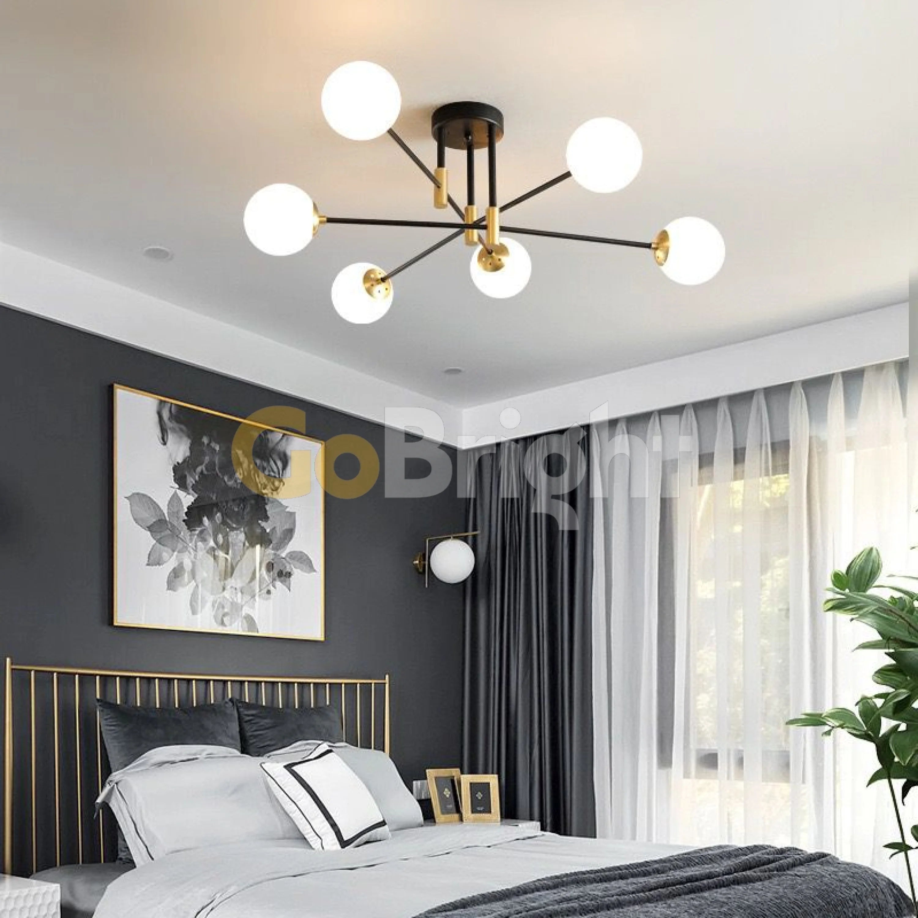 Lustra Globuri Albe 6xE27 65cm Negru + Auriu